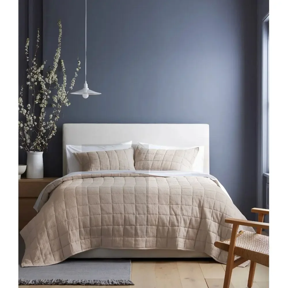 QUINCE Organic Cotton Gauze Box Quilt SET King/CAL KING Size in DUNE